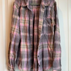 Abercrombie Kids Pink and Gray Plaid Button Down Shirt